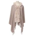 Eleganter taupefarbener Kunstkaschmir-Schal mit Pelzkragen und Fransen - Khaki Blume Matt 3.8cm