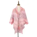Cozy pink patterned knitted poncho shawl with fringe details for women - 105*88CM / Pink
