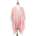 Colorful space-dye knit poncho shawl with fringe hem for women in autumn and winter - 125x100cm / Pink
