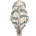 Elegant striped chenille knit sleeveless cardigan shawl with bohemian tassel fringe - Black / 85x90cm