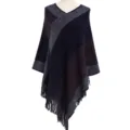 Élégant poncho d'hiver en tricot rayé bleu marine avec fils métalliques et franges. - Hauts / 85*80CM / Bleu Marine