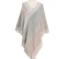 Châle poncho en maille color-block avec motif rayé et bordure à franges gris beige - Hauts / 85*80CM / Beige