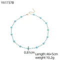 Turquoise beaded necklace detail with 0.81cm beads and 46+5cm adjustable length - Turquoise Large Bead Style (YX1737B)