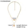 Detailed product view of a gold layered necklace showing dimensions and weight measurements - Gold Layered Coin Necklace (FX29060A0W0) / 38+5cm / Gold
