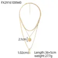 Detail view showing measurements of three-layer layered gold necklace with OT buckle - Triple Layered OT Clasp Coin Necklace (FX29161D0W0) / 36+5cm / Gold