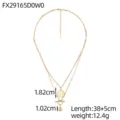 Triple-layer gold necklace with coin pendant and OT buckle measurements detail. - Layered Queen Portrait Coin Necklace (FX29165D0W0) / 38+5cm / Gold