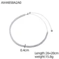 Einreihige Zirkonia-Tennishalskette, 0,4 cm breit, verstellbare Länge, minimalistisches Silber - Einfache Halskette (AX44858A2A0) / Stahlfarbe + Weißer Zirkonia