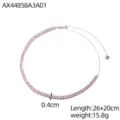 Rosa Zirkonia Tennis-Halskette mit Detailangaben zur Breite von 0,4 cm und Länge - Einfache Halskette (AX44858A3A01) / Stahlfarbe + Rosa Zirkonia