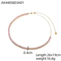 Elegante collana tennis placcata in oro con fila di zirconi rosa, lunghezza 26+19 cm - Oro 14k+Zirconia Rosa