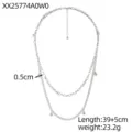 Detailed view of double-layered silver chain necklace with small 0.5cm bead accents - Double Layer Minimalist Ball Necklace (XX25774A0W0) / 39+5cm / Silver