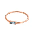 Primo piano di un anello in oro rosa con una pietra preziosa blu rettangolare - n.5 / Fascia in Strass Blu / Oro 18K