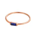 Primo piano di un anello minimalista in oro rosa con una gemma blu rettangolare incastonata - n.5 / Fascia in Strass Blu Reale / Oro 18K