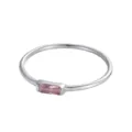 Anello minimalista in argento con una pietra portafortuna rettangolare rosa delicata - n.5 / Fascia in Strass Rosa / Colore acciaio