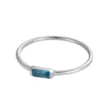 Anello minimalista in argento con piccola pietra portafortuna blu di forma rettangolare. - n.5 / Fascia in Strass Blu / Colore acciaio