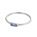 Elegante anello in argento minimalista con pietra portafortuna blu rettangolare da donna - n.5 / Fascia in Strass Blu Chiaro / Colore acciaio