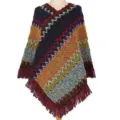 Colorful ethnic style knitted pullover poncho with fringe hem for autumn winter - 85*80CM / Orange