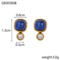 Macro view of vintage blue sugar cube stone stud earrings with detailed size measurements - Ge00586b
