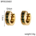 Detail view showing 1.3cm x 0.4cm dimensions for green stone gold hoop earrings - Gold Dark Green Pave Rhinestone Style (BP00206B3)