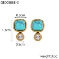 Square turquoise stone earrings with clear crystal drop and dimensions 1.3cm x 0.8cm - Ge00586b-3