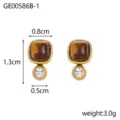 Vintage square tiger eye stud earrings with rhinestone accents, gold-plated finish, 3.0g - Ge00586b-1