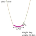 Detailed macro view of a pink gemstone bead necklace showing dimensions and weight info - Necklace (GX03118B-9)