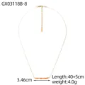 Detailed view of gold chain necklace with orange natural stones, length and weight info - Necklace (GX03118B-8)