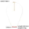 Detailed view of gold thin chain necklace with red natural stone beads and size info - Necklace (GX03118B-3)