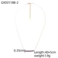 Close-up of gold fine chain necklace with purple natural stones and length measurements - Necklace (GX03118B-2)