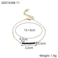 Detailed size diagram of gold chain bracelet with black faceted natural stones - Bracelet (GS01636B-11) / 15+3cm / Black