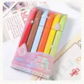 Close-up detail of a 6-color double-headed highlighter set in a transparent box - 双头钻石形荧光笔套装(8688A) / 6Pcs/Set