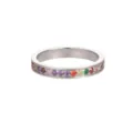 Squisito anello rotante in acciaio al titanio argento con pietre preziose colorate - Taglia 7 / Stile Rotante Pavé Arcobaleno (HB42517) / Colore acciaio