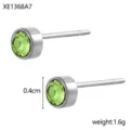 Detailed view of small green zircon stud earrings with 0.4cm diameter measurement - Steel Green