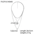 Elegant silver triple-layered necklace featuring vintage coin pendant and OT clasp - Triple Layered OT Clasp Coin Necklace (FX29161A0W0) / 36+5cm / Silver