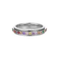 Anello rotante in acciaio al titanio argento con una fila di pietre di zirconia arcobaleno - Taglia 7 / Stile Strass Arcobaleno (CB42607AW) / Colore acciaio