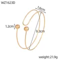 Vista dettagliata del bracciale geometrico dorato con indicazioni di altezza e peso - 双线平行动款(WZ1623D)