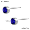 Elegant silver-toned small round stud earrings with deep blue sparkling zircon birthstone - Steel Color Zircon Blue