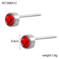 Small round stud earrings with red cubic zirconia birthstone stone, weight 1.6g - Steel Red