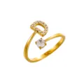 Anillo ajustable bañado en oro con letra D y una piedra de circonita brillante - Letra D / Chapado en oro 14K