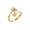 Elegante anillo ajustable dorado con letra H de cristales y circonita cúbica redonda - Letra H / Chapado en oro 14K