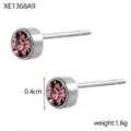 Small round pink zircon birthstone stud earrings in silver finish, 0.4cm diameter - Steel Color Light Pink