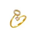 Anillo dorado ajustable con letra O de cristales y piedra de circón brillante - Letra O / Chapado en oro 14K