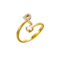 Anillo de alfabeto dorado ajustable con letra P y circón brillante para mujer moda - Letra P / Chapado en oro 14K