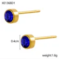 Exquisite gold plated small zircon birthstone stud earrings featuring round blue stone - 14K Gold Blue