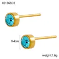 Delicate gold stud earrings with round light blue zircon gemstone, size 0.4cm and weight 1.6g - Gold Color Lake Blue