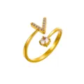 Anillo abierto minimalista dorado con letra V y circón brillante - Letra V / Chapado en oro 14K