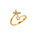 Anillo ajustable de oro con letra X y piedras de circón brillantes para mujer - Letra X / Chapado en oro 14K