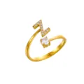 Anillo dorado ajustable con una letra Z brillante incrustada de piedras de circonia - Letra Z / Chapado en oro 14K