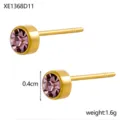 Exquisite 14k gold plated stud earrings with purple round zircon stone, 0.4cm diameter - Gold Color Dark Purple