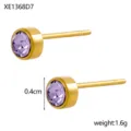 Elegant gold stud earrings featuring a 0.4cm purple zircon birthstone, weight 1.6g. - Gold Color Light Purple