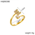 Anillo ajustable dorado con brillante letra E de circonitas - Letra E / Chapado en oro 18K